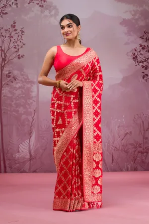 Red Zariwork Georgette Saree