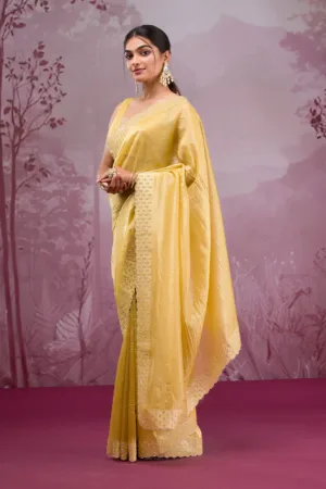 Yellow Swarovski Tissue Saree