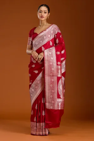 Maroon Zariwork Satin Silk Saree