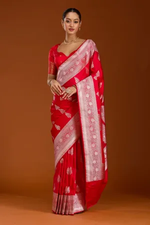 Red Zariwork Satin Silk Saree