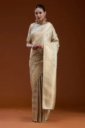 Beige Zariwork (Gold) Silk Saree