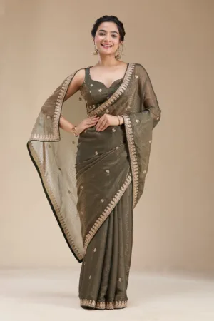 Mehendi Gotapatti Organza Saree