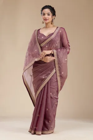 Wine Gotapatti Organza Saree