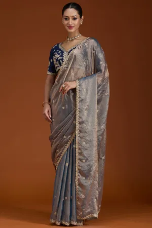 Grey Cording Tissue Saree