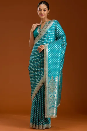 Peacock Blue Stonework Silk Saree