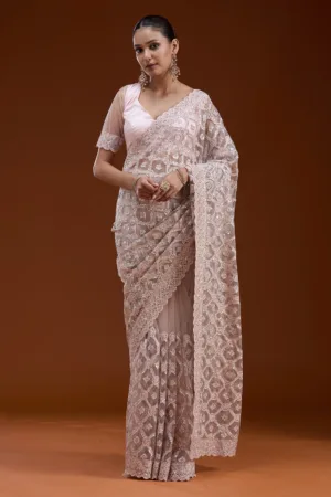 Peach Stonework Chiffon Saree