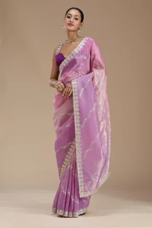 Lavender Gotapatti Crepe Saree