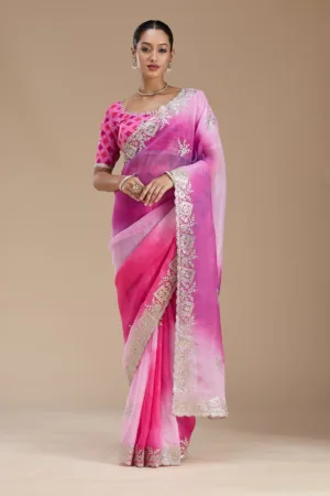 Pink Gotapatti Crepe Saree