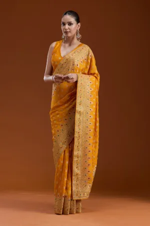 Mustard Zariwork Soft Raw Silk Saree