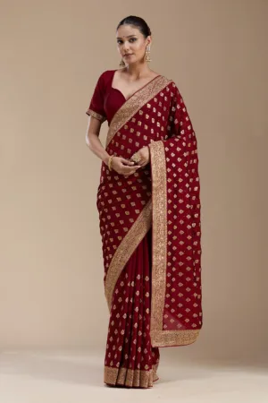 Maroon Zariwork Soft Raw Silk Saree