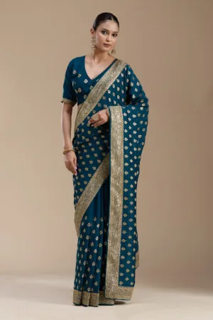 Teal Green Zariwork Soft Raw Silk Saree