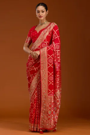 Red Stonework Silk Saree
