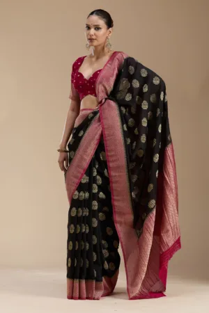 Black Zariwork (Gold) Georgette Silk_Saree