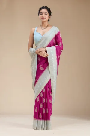 Magenta Pink Zariwork (Gold) Georgette Silk Saree
