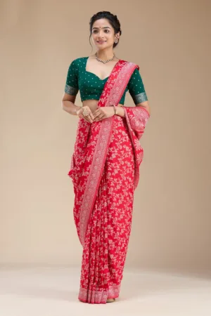 Red Zariwork (Gold) Georgette Silk Saree