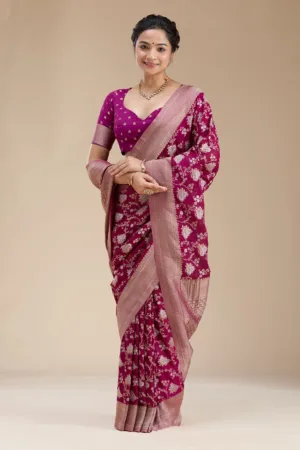 Wine Zariwork (Gold) Georgette Silk Saree