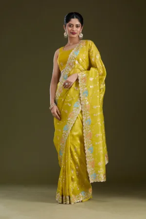 Mustard Gotapatti Organza Saree