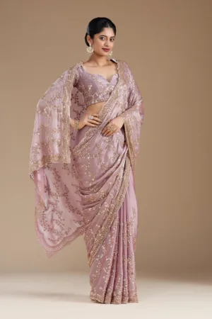 Light Lavender Cutdana Tissue Saree