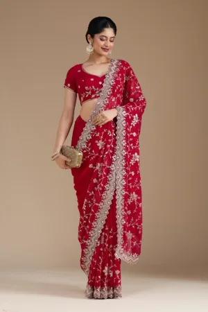 Rani Pink Zariwork (Gold) Georgette Saree