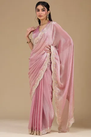 Onion Pink Zariwork (Gold) Tissue Saree