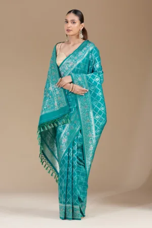 Peacock Green Stonework (Gold) Silk Saree