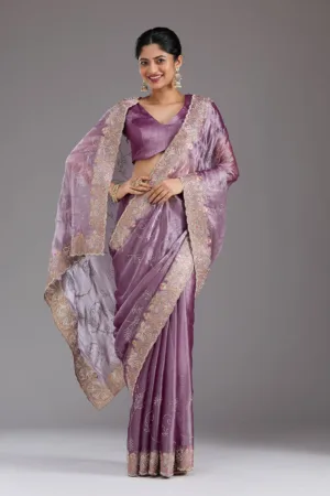 Lavender Stonework (Gold) Organza Saree