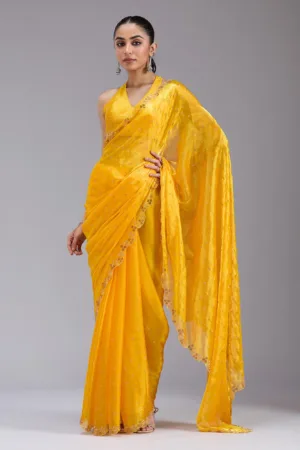 Mustard Stonework (Gold) Tissue Saree
