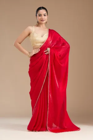 Red Sequins Tissue Saree