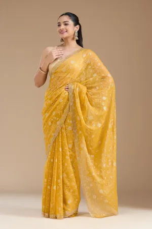 Yellow Badla Tissue Saree