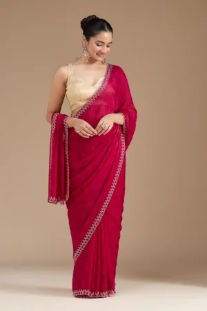 Magenta Pink Stonework (Gold) Tissue Saree