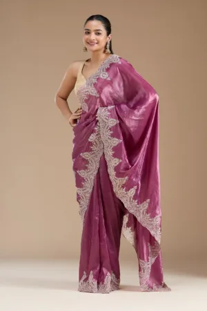 Mauve Threadwork Organza Saree