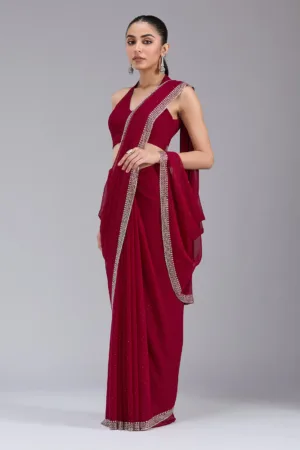 Maroon Stonework (Gold) Georgette Saree