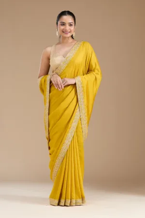 Mustard Zariwork (Gold) Soft Raw Silk Saree
