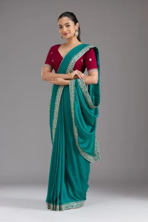 Rama Green Zariwork (Gold) Soft Raw Silk Saree