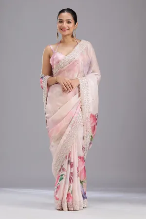 Baby Pink Sequins Tissue Saree
