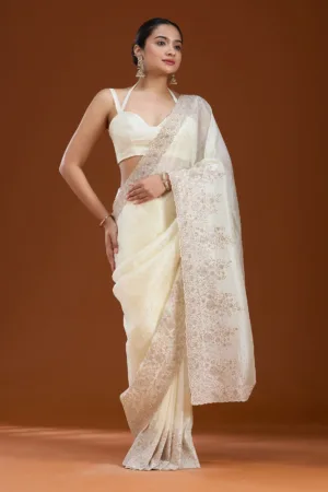 Cream Cording Tissue Saree