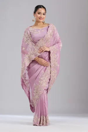 Lavender Sequins Organza Saree