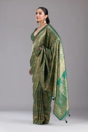 Bottle Green Zariwork Art Silk Saree