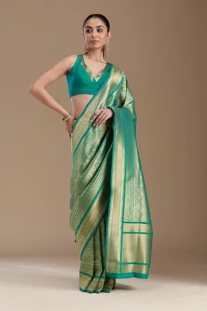 Bottle Green Zariwork Art Silk Saree