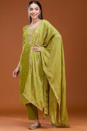 Leaf Green Zariwork (Gold) Brocade Readymade Salwar Suit