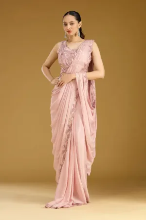 Onion Pink Sequins Satin Saree