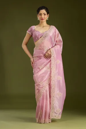 Pink Cutwork Tissue Saree