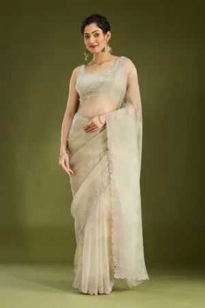 Off White Stonework (Gold) Tissue Saree