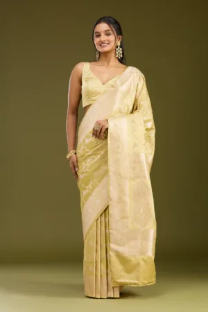 Pista Green Zariwork (Gold) Art Silk Saree