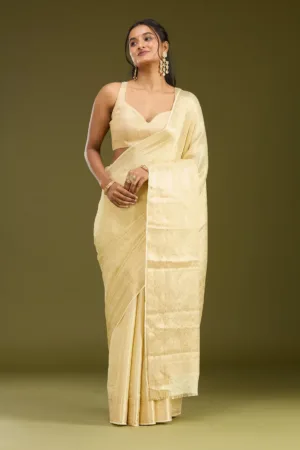 Cream Zariwork Georgette Silk Saree
