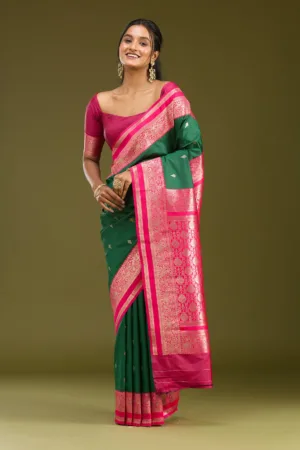 Bottle Green Zariwork (Gold) Silk Saree