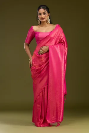 Magenta Pink Zariwork (Gold) Silk Saree