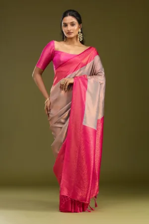 Light Grey Zariwork (Gold) Silk Saree
